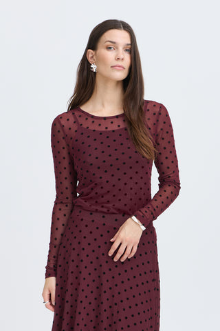 Fransa Deta Long Sleeved Sheer Polka Dot Top