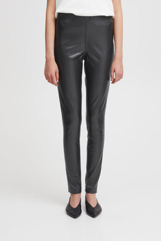 Ichi Comano Faux Leather Leggings in Black