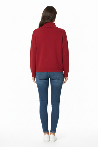 Red knit cardigan back shot on model