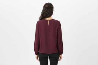 Burgundy blouse back shot on model