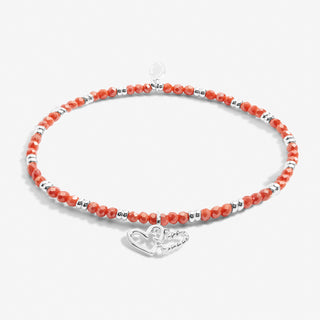 Joma Jewellery 6806 Boho Beads Bracelet Double Heart in Coral and Silver