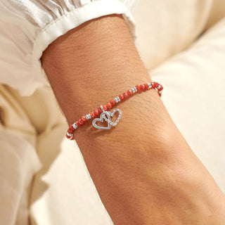Joma Jewellery 6806 Boho Beads Bracelet Double Heart in Coral and Silver