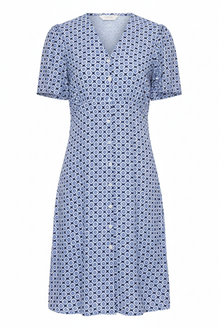 Joella Short V-Neck Dress - Medieval Blue Medallion Print
