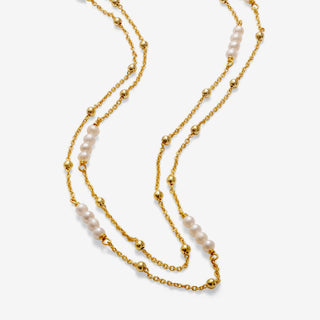 Joma Jewellery Double Layered Pearl Chain Gold Necklace