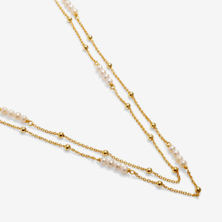 Joma Jewellery Double Layered Pearl Chain Gold Necklace