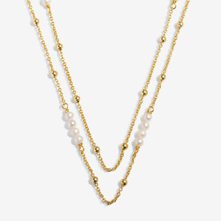 Joma Jewellery Double Layered Pearl Chain Gold Necklace