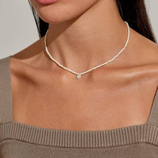 Joma 9301 Mini Charms Freshwater Cultured Matte Pearl CZ Charm Necklace