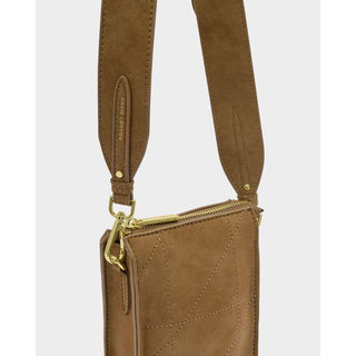 Katie Loxton AVERY SLIM CROSSBODY BAG | Caramel Quilted Suedette