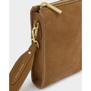 Katie Loxton AVERY SLIM CROSSBODY BAG | Caramel Quilted Suedette