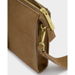 Katie Loxton AVERY SLIM CROSSBODY BAG | Caramel Quilted Suedette