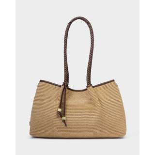 Katie Loxton Nova Raffia Small Shoulder Tote Natural Raffia / Bitter Chocolate