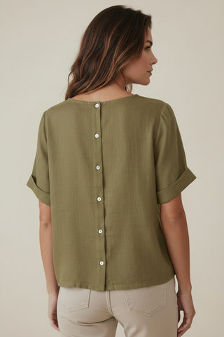 Khaki Button-Back Top