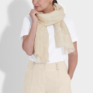 Katie Loxton Botanical Line Foil Printed Scarf in Light Taupe and Gold