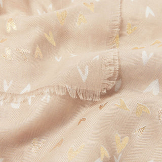 Katie Loxton Scattered Heart Foil Printed Scarf in Soft Tan and Gold