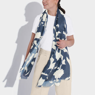 Katie Loxton Abstract Floral Printed Scarf in Navy and Off White
