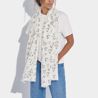 Katie Loxton Leopard Printed Scarf in White, Blush Pink and Mink