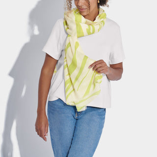 Katie Loxton Tiger Printed Scarf in Off White and Lime