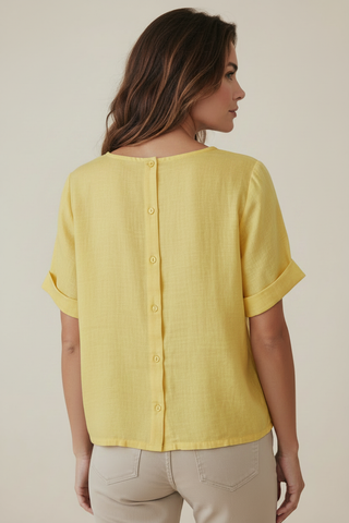 Lemon Yellow Button-Back Top