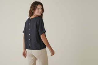 Navy Linen Top - Back View