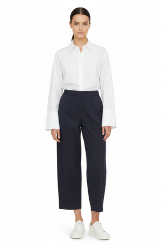 Navy trousers on a model