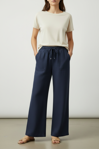 Navy Wide-Leg Trousers