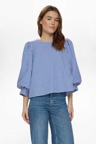 Numph Lucia Puff Sleeve Gingham Blouse