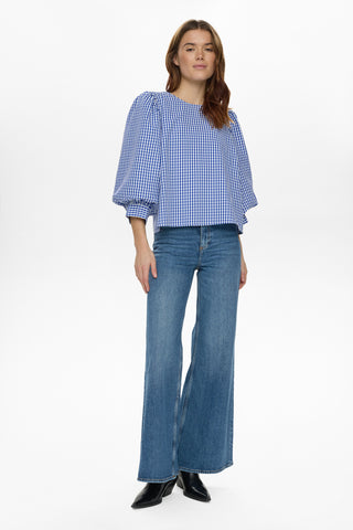 Numph Lucia Puff Sleeve Gingham Blouse