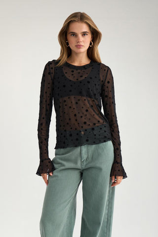 Nümph Nuevita Long Sleeve Sheer Mesh Top