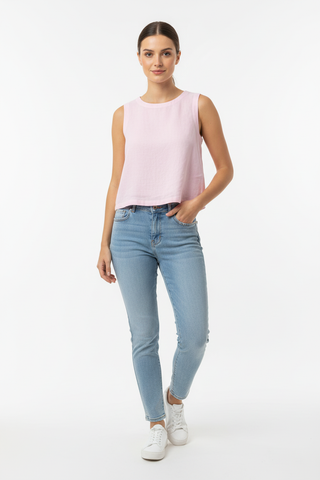 Pink Sleeveless Crop Top on Model
