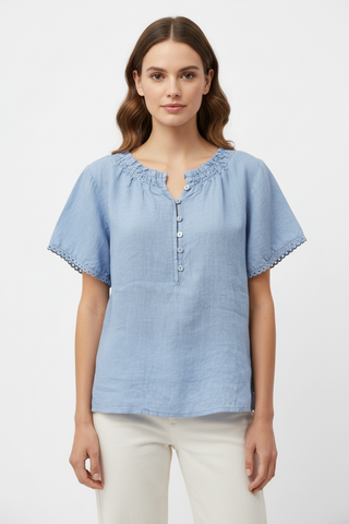 Powder Blue Linen Top