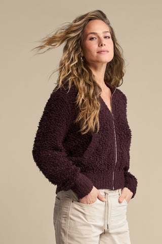 Red Button Bomber knit boucle