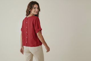 Red Linen Top - Back View