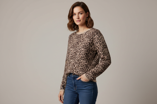 Red Button Leopard Print Jumper on Model