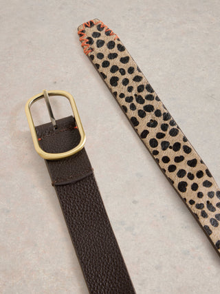 White Stuff Animal Print Reversible Leather Belt