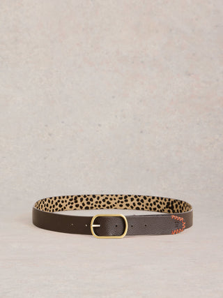 White Stuff Animal Print Reversible Leather Belt