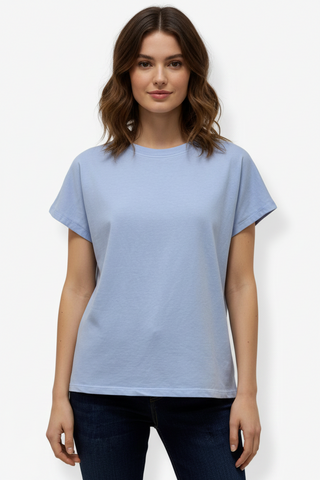 Sasa 100% Cotton Crew Neck Capped Sleeve T-Shirt