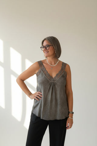 Sasa Lace Trim Satin Vest Top