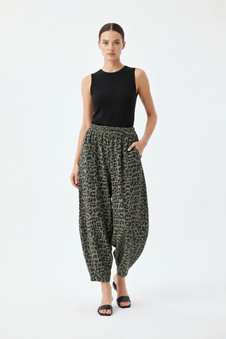 Sasa Barrel Leg Leopard Print Cotton Trousers