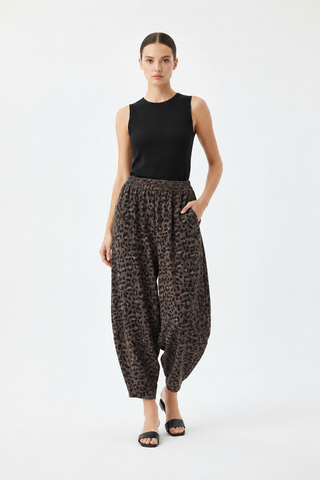 Sasa Barrel Leg Leopard Print Cotton Trousers