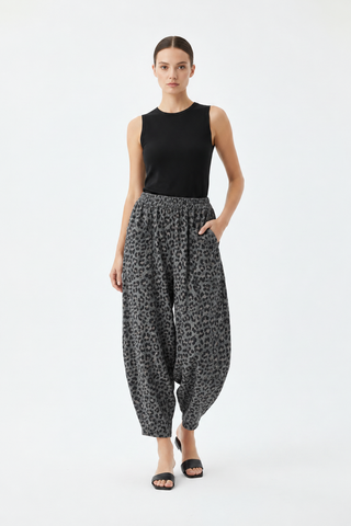 Sasa Barrel Leg Leopard Print Cotton Trousers