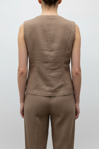 Taupe Linen Waistcoat Back View on Model