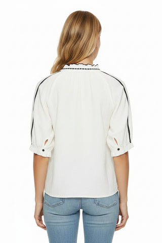 White Embroidered Blouse - Back Shot on Model
