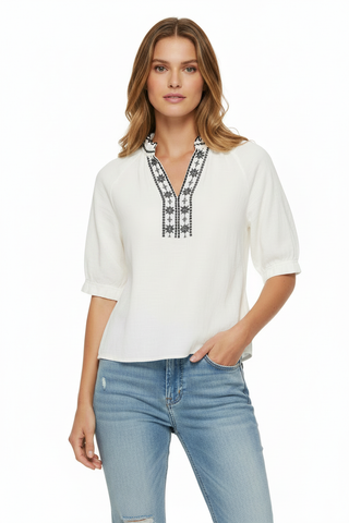 White Embroidered Blouse - Shorter Sleeves