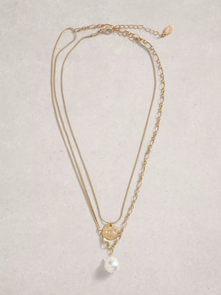 White Stuff PEARL PENDANT LAYERED NECKLACE