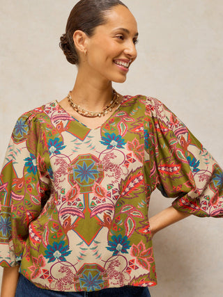 White Stuff Matilda V Neck Wide Sleeve Top
