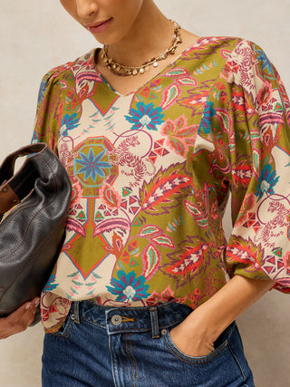White Stuff Matilda V Neck Wide Sleeve Top