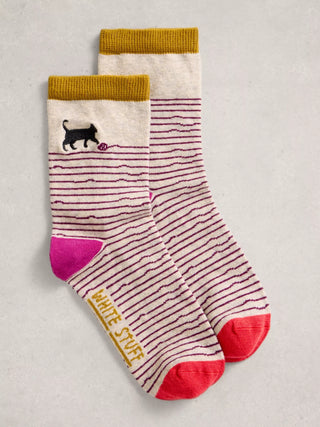 White Stuff Embroidered Cat Ankle Sock