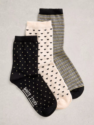 White Stuff 3 Pack Sparkle Ankle Socks