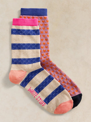 White Stuff 2 Pack Stripe Heart Socks