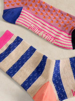 White Stuff 2 Pack Stripe Heart Socks